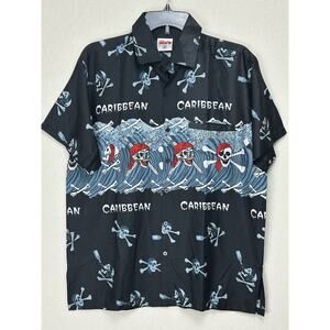 Mia’s Shirt Men's Medium Black Button Down Short Sleeve Pirates Caribbean India